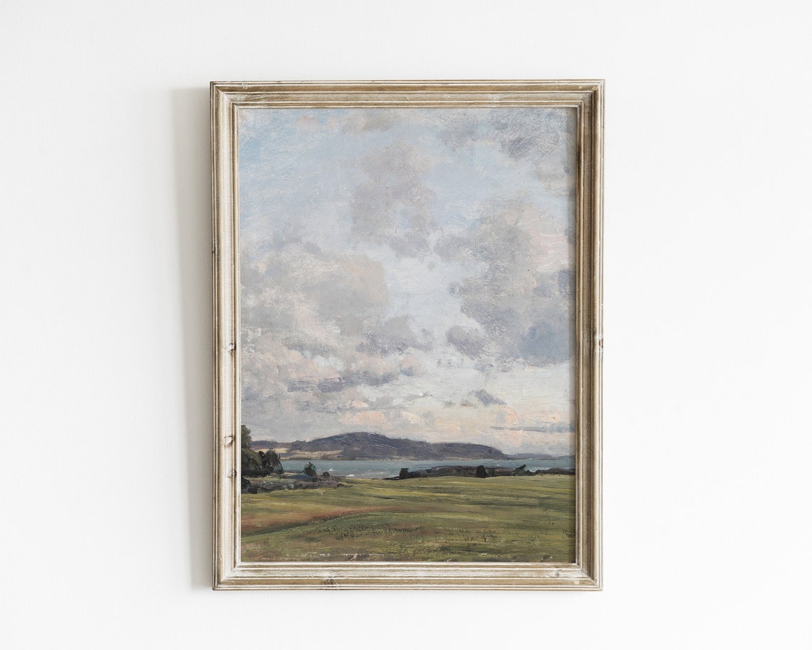 Vintage Meadow Landscape Painting Landscape Print Landscape Oil Painting Vintage French Country Wall Decor Neutral Art