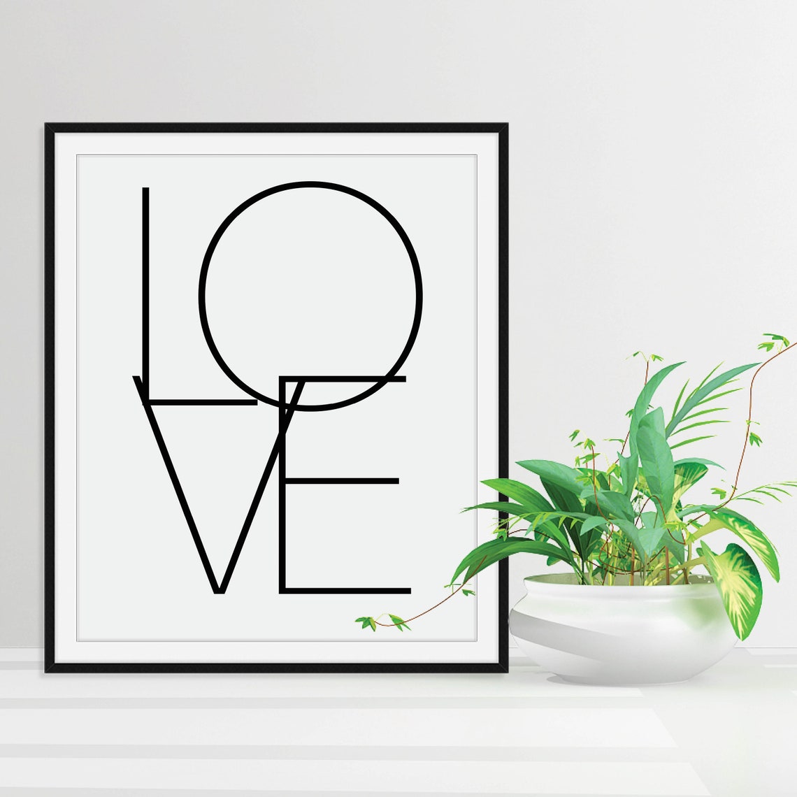Love Geometric Thin Line Art Modern Minimalist Typography Poster