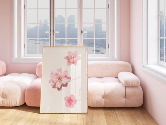 Lily Hibiscus Flower Hawaiian Aloha Wall Art Print Poster Decor Funky Retro Preppy Room Decor Pink Lillies Decor