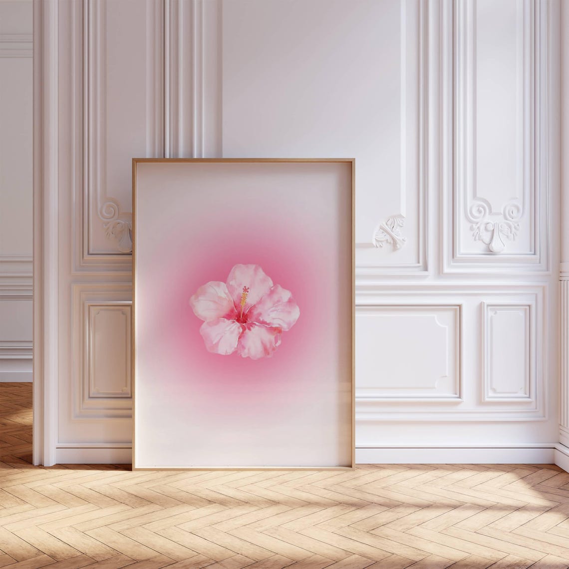 Pink Hibiscus Bloom Aura Glow Soft Pink Watercolor Minimalist Poster - Image 2