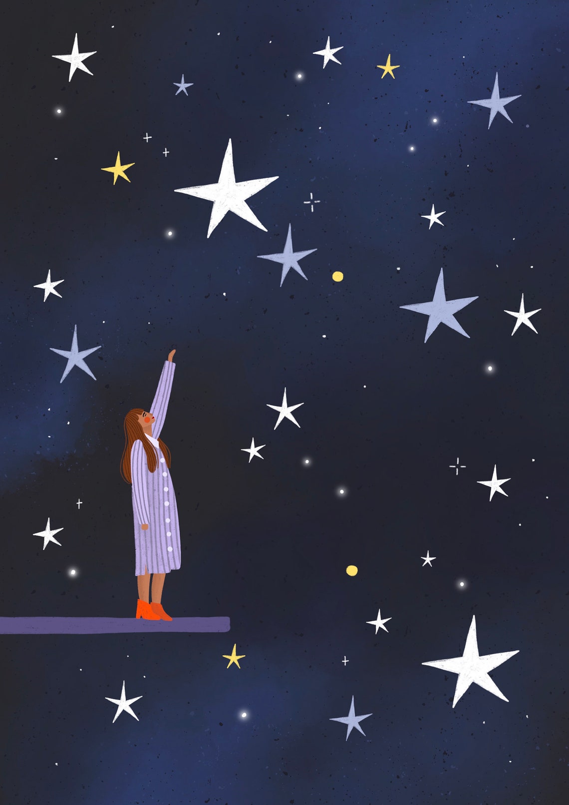 Girl Reaching For The Stars Night Sky Celestial Illustration Poster - Image 2