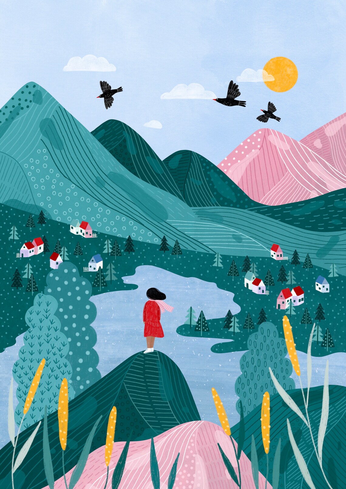 Mountains Mindful Art Print, Colourful Nature Poster - Image 2