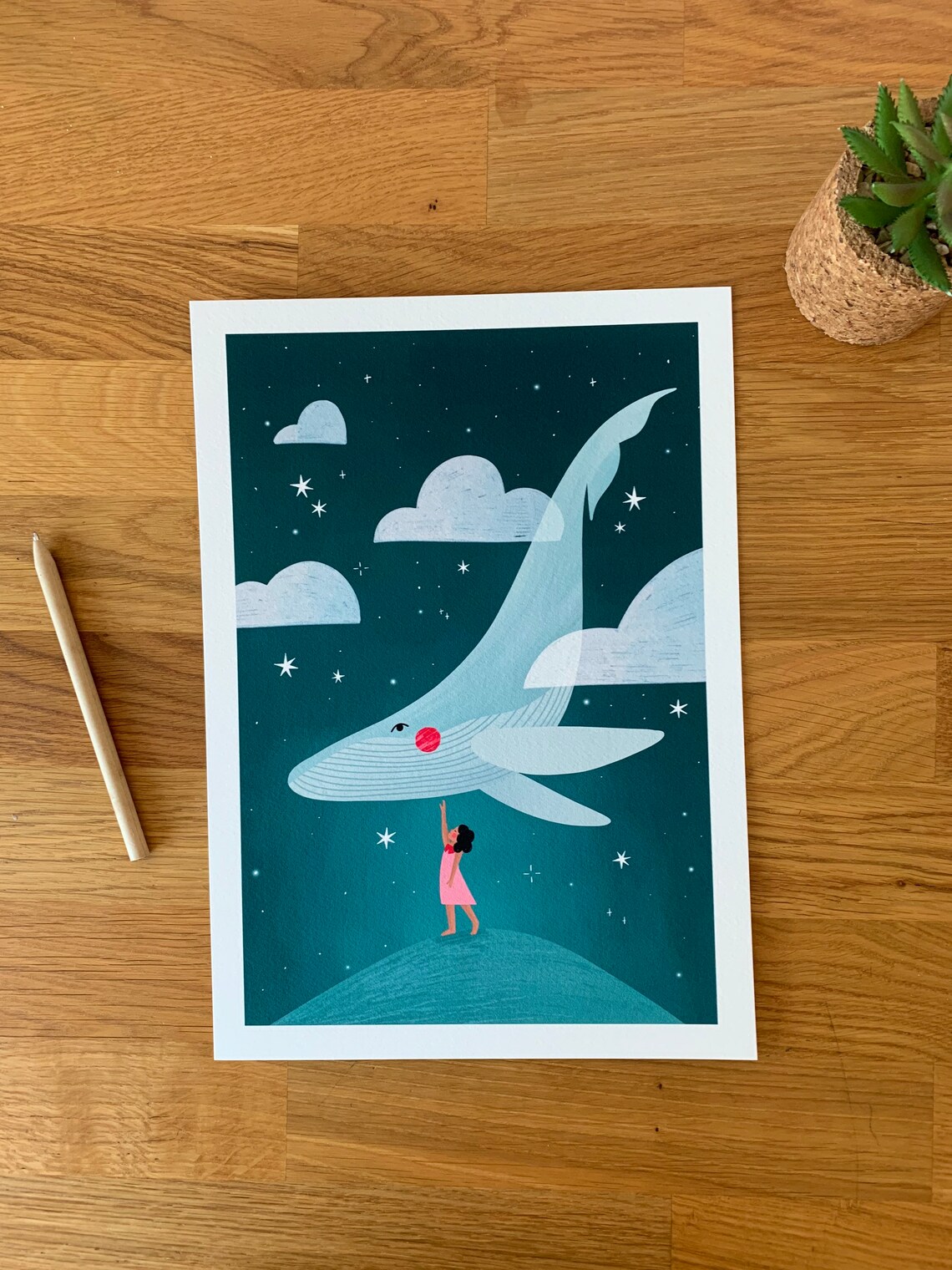 Flying Whale Art Print, Nursery Room Decor - Image 2