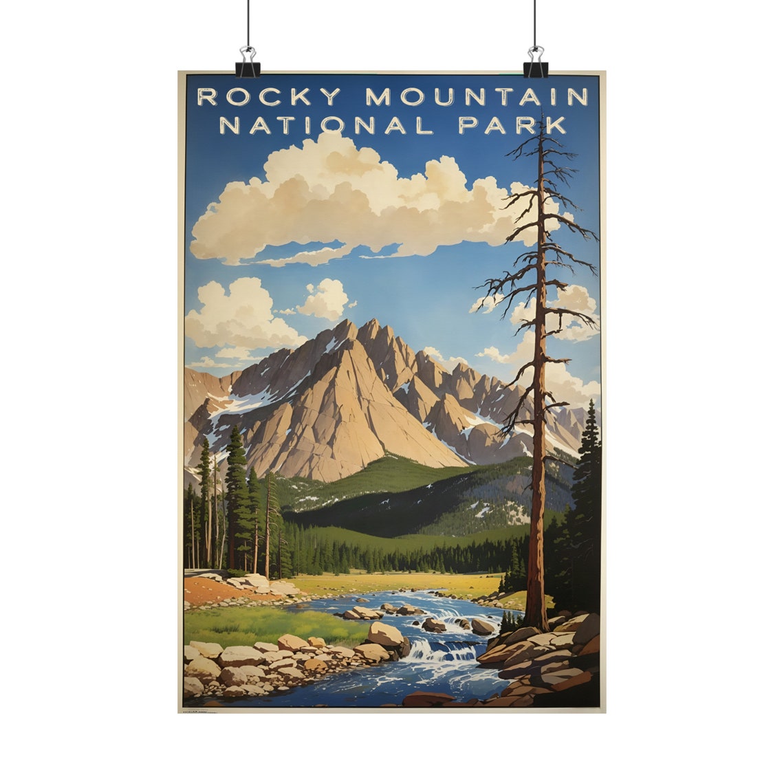 Rocky Mountain National Park Golden Peaks Stream Vintage Art Poster