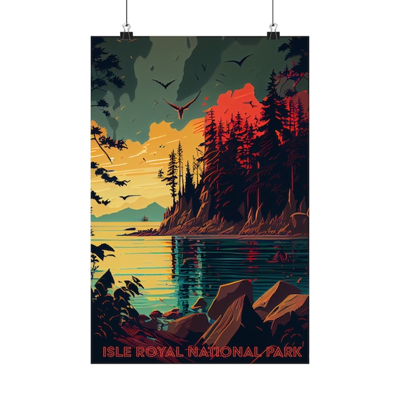 Isle Royal National Park Sunset Lake Vintage Travel Wall Poster