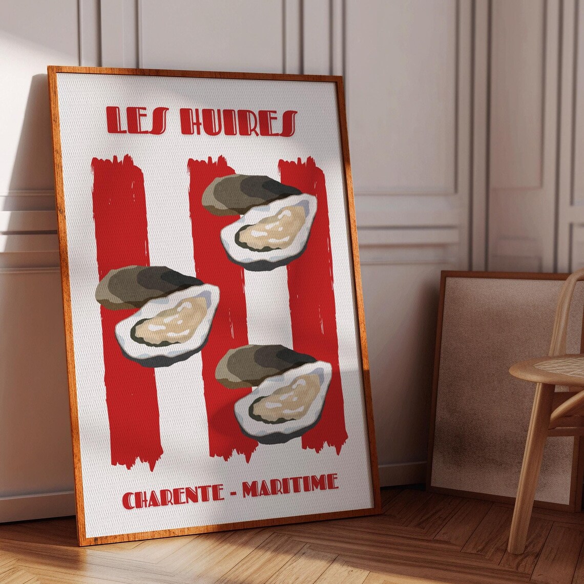 Les Huitres Red Striped Oyster Poster French Nautical Kitchen Decor