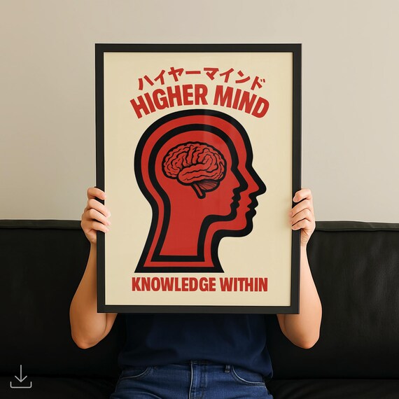 Higher Mind Knowledge Within Classic Retro Brain Typography Poster