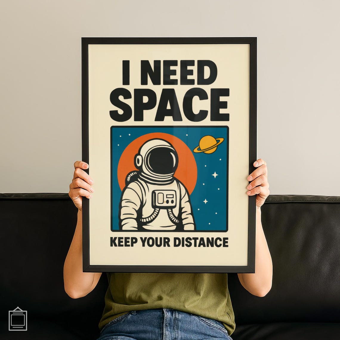 I Need Space Astronaut Funny Quote Retro Orange Blue Space Art Poster