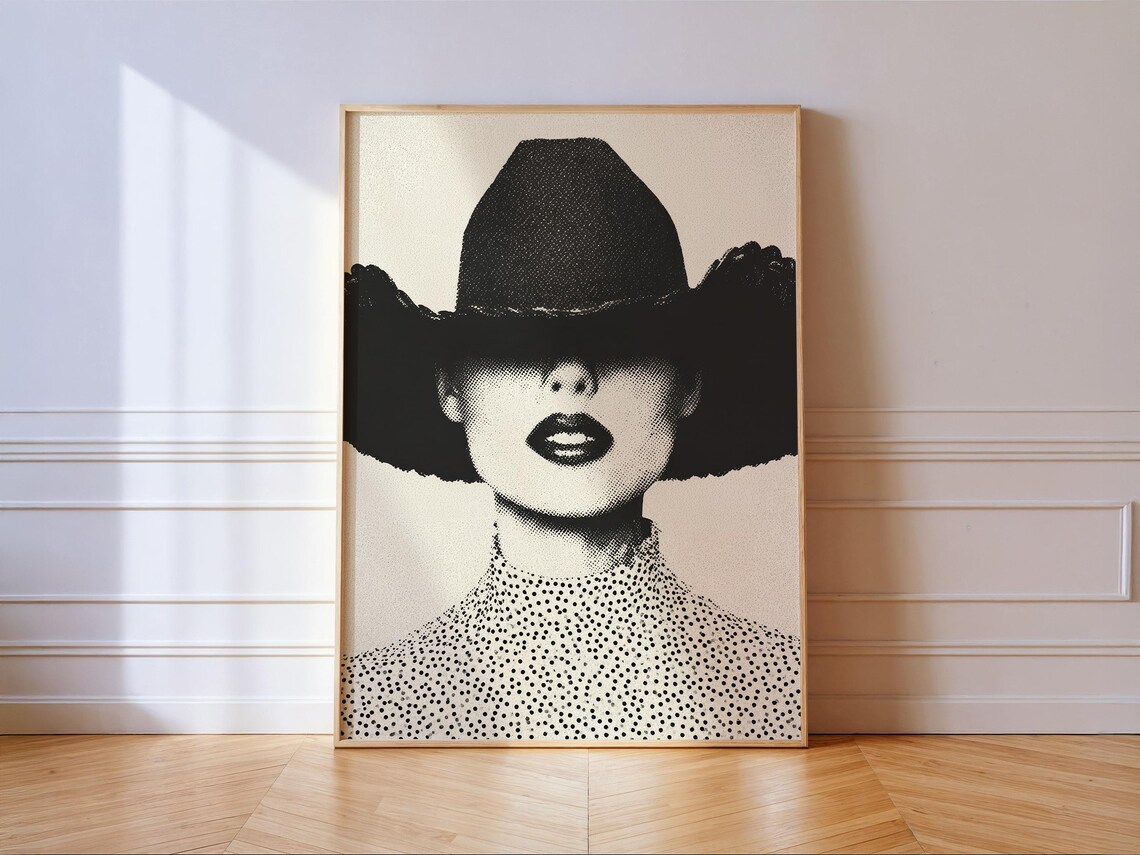 Cowgirl With Hat, Western Fashion Halftone Art Print