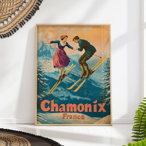 Chamonix Vintage Ski Poster, Retro French Alps Art