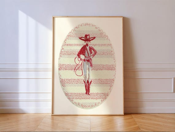 Cowgirl Print Feminine Western Wall Art Pink Stripes