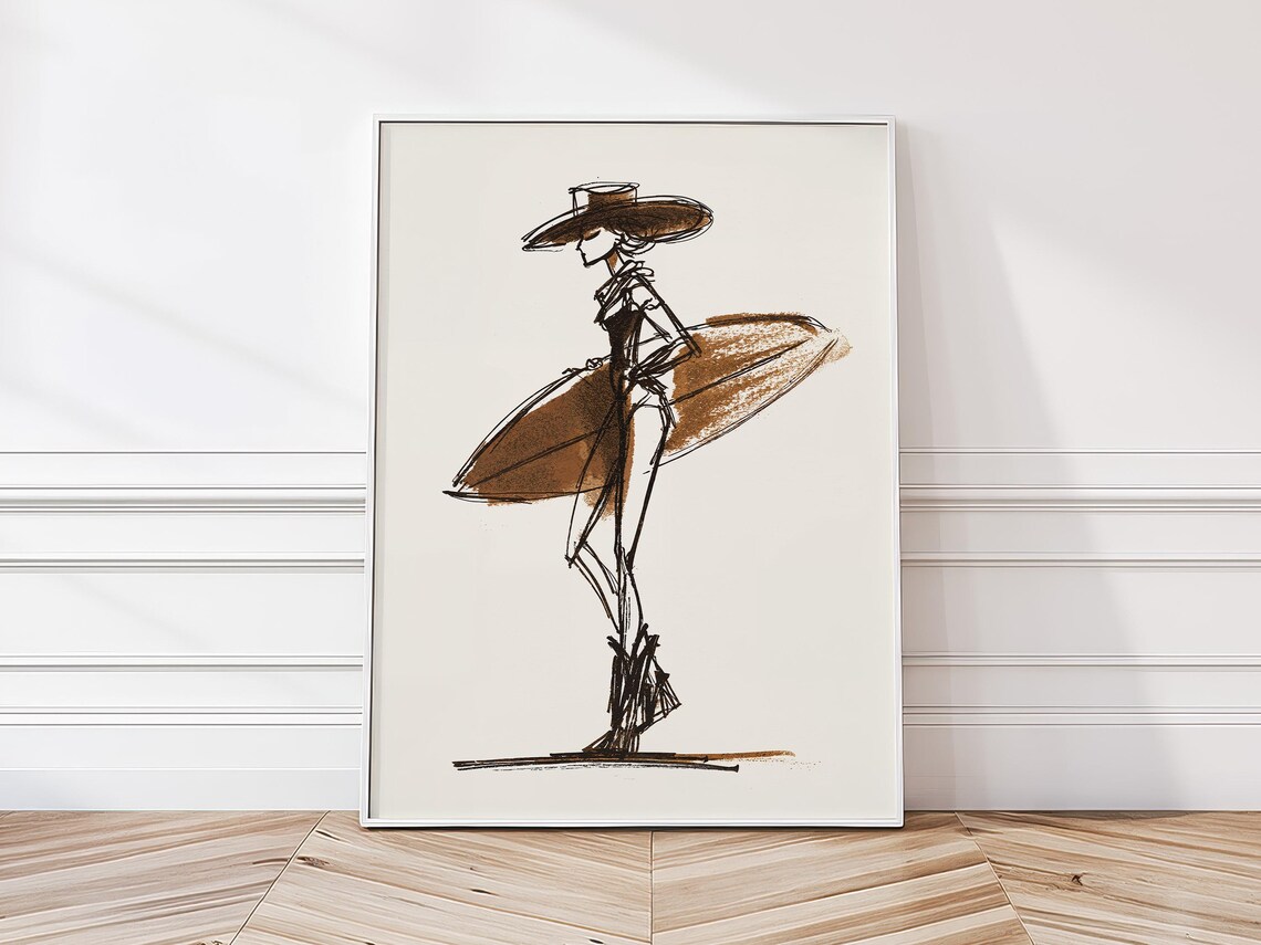 Coastal Cowgirl Art Print, Western Surf Boho Decor