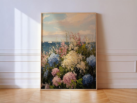 Coastal Hydrangea Garden Art Print, Floral Decor