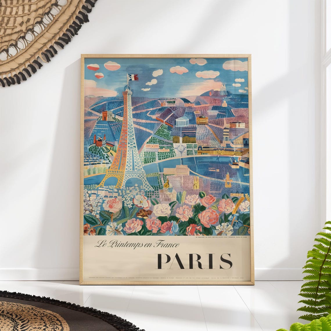 Springtime in France Paris Eiffel Tower Vintage Travel Poster