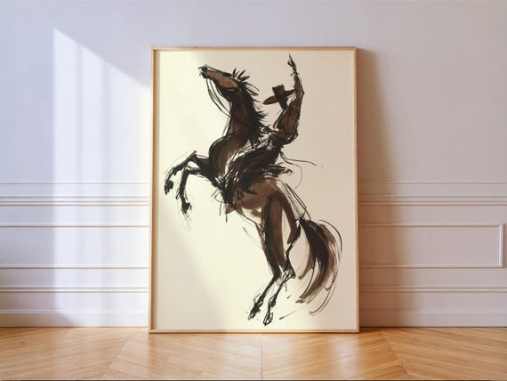 Bucking Bronco Western Horse Poster Cowboy Rodeo Wall Art Print