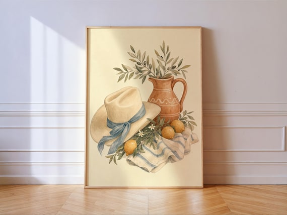 Coastal Cowgirl Still Life Cowboy Hat Lemon Olive Pitcher Poster
