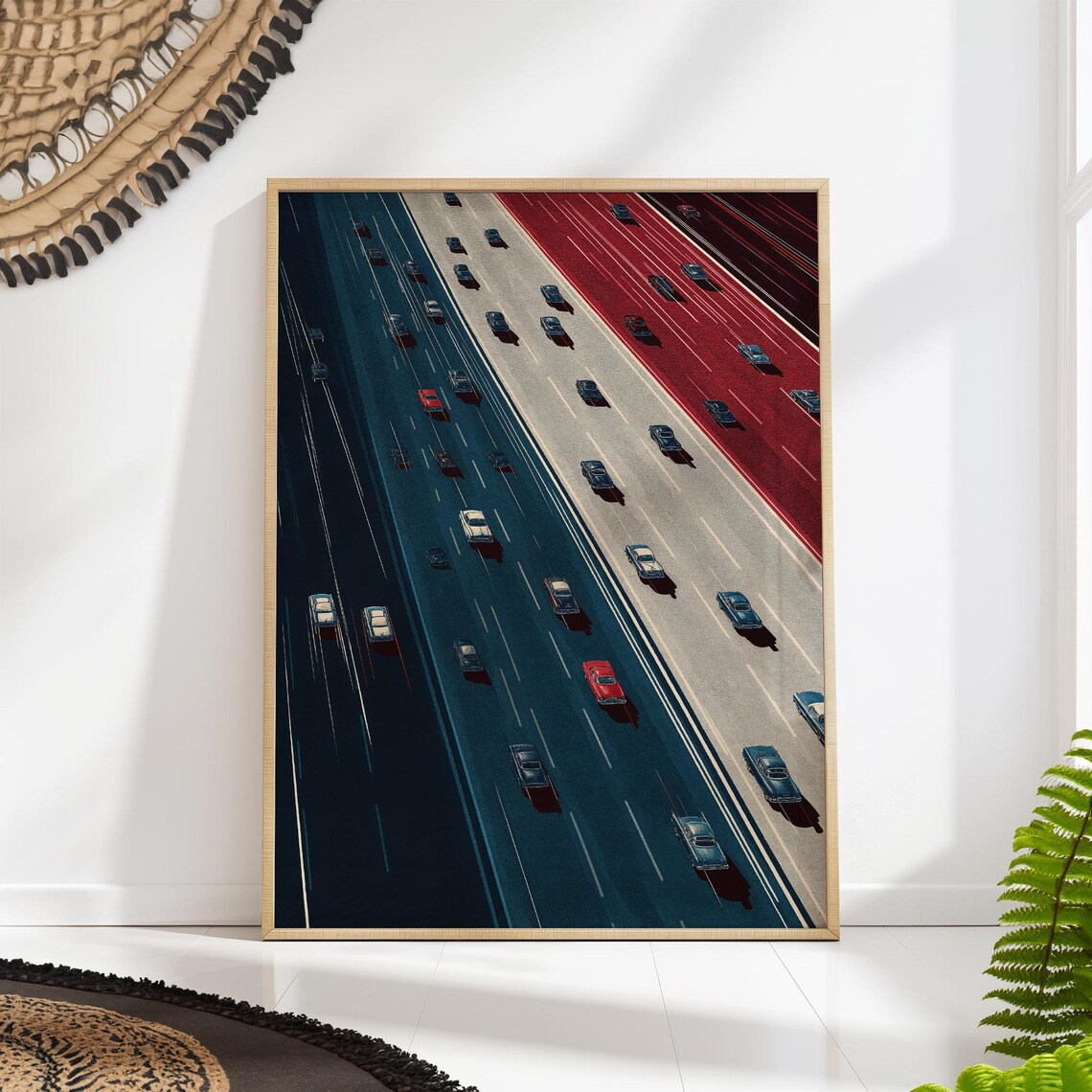 Retro Futurist City, Aerial Highway Traffic Print