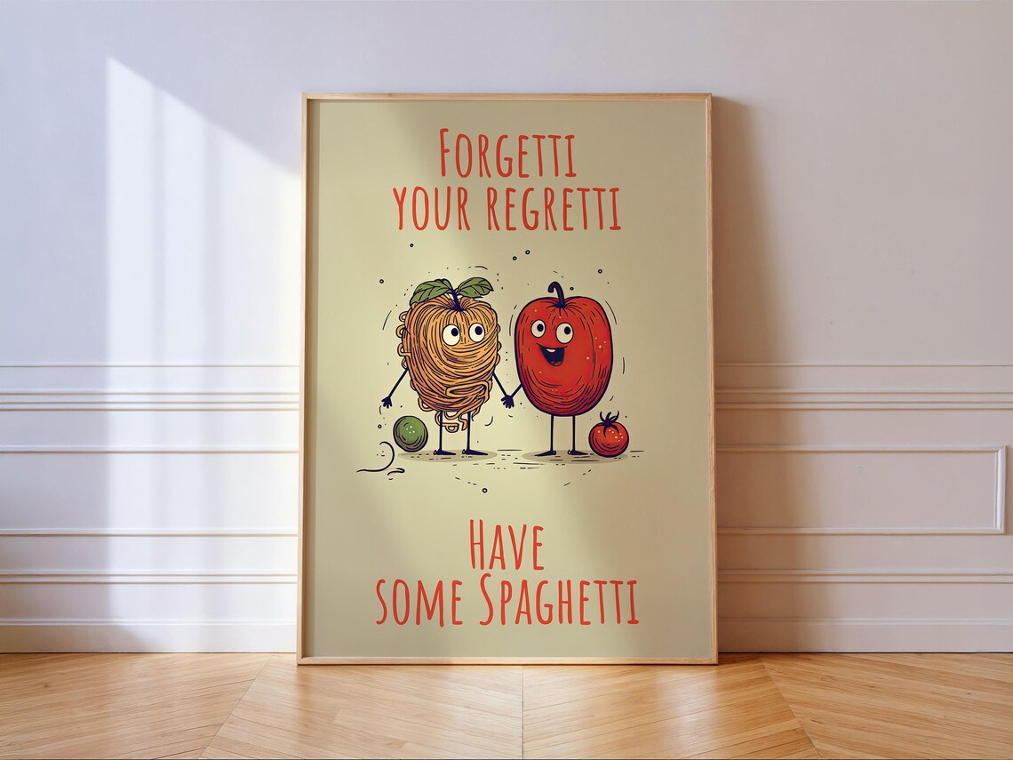 Funny Spaghetti Kitchen Vintage Retro Art Print