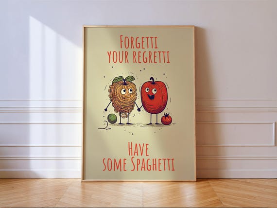 Funny Spaghetti Kitchen Vintage Retro Art Print