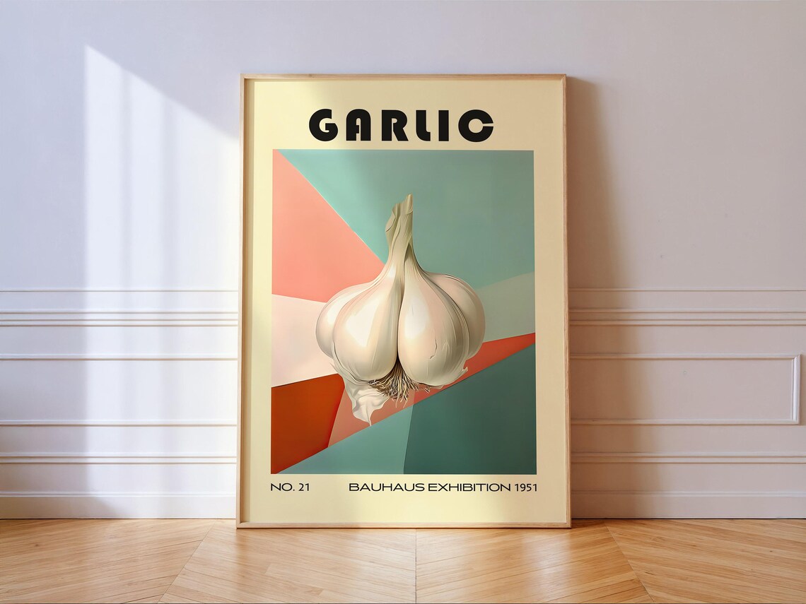 Garlic Bauhaus Exhibition 1951 No 21 Vintage Kitchen Vegetable Geometric Poster