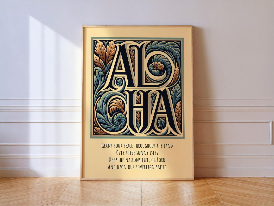 Vintage Aloha Hawaii Anthem Typography Travel Poster