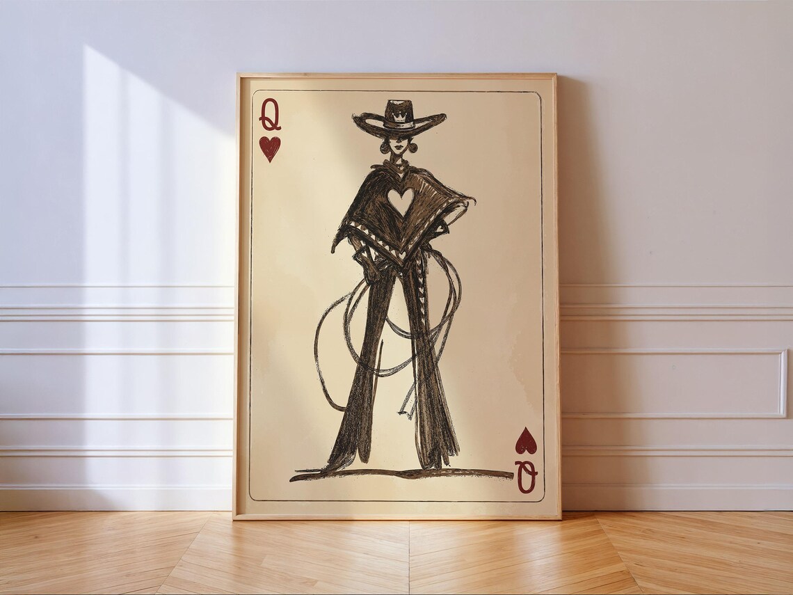 Cowgirl Queen Of Hearts Playing Card Art Print