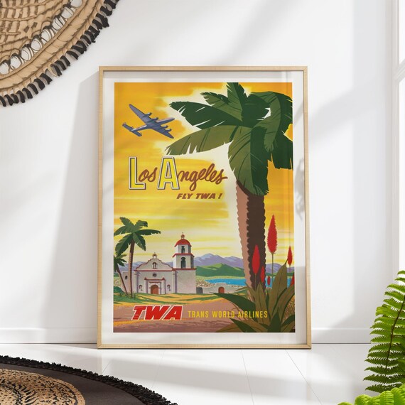 Vintage Los Angeles Travel Poster, Retro TWA Airline Art