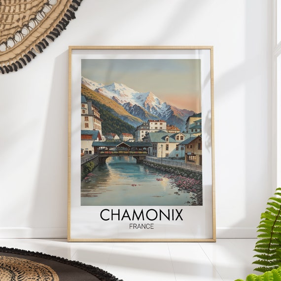 Chamonix France Travel Poster Vintage French Alps Art