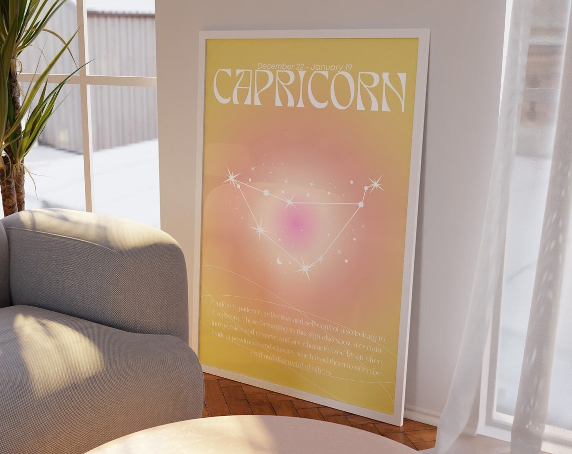 Capricorn Zodiac Constellation Yellow Aura Gradient Star Sign Poster - Image 4