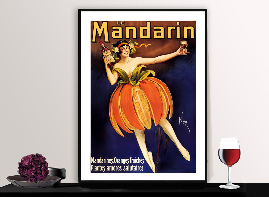 Le Mandarin Orange Liqueur Woman Vintage French Spirits Poster