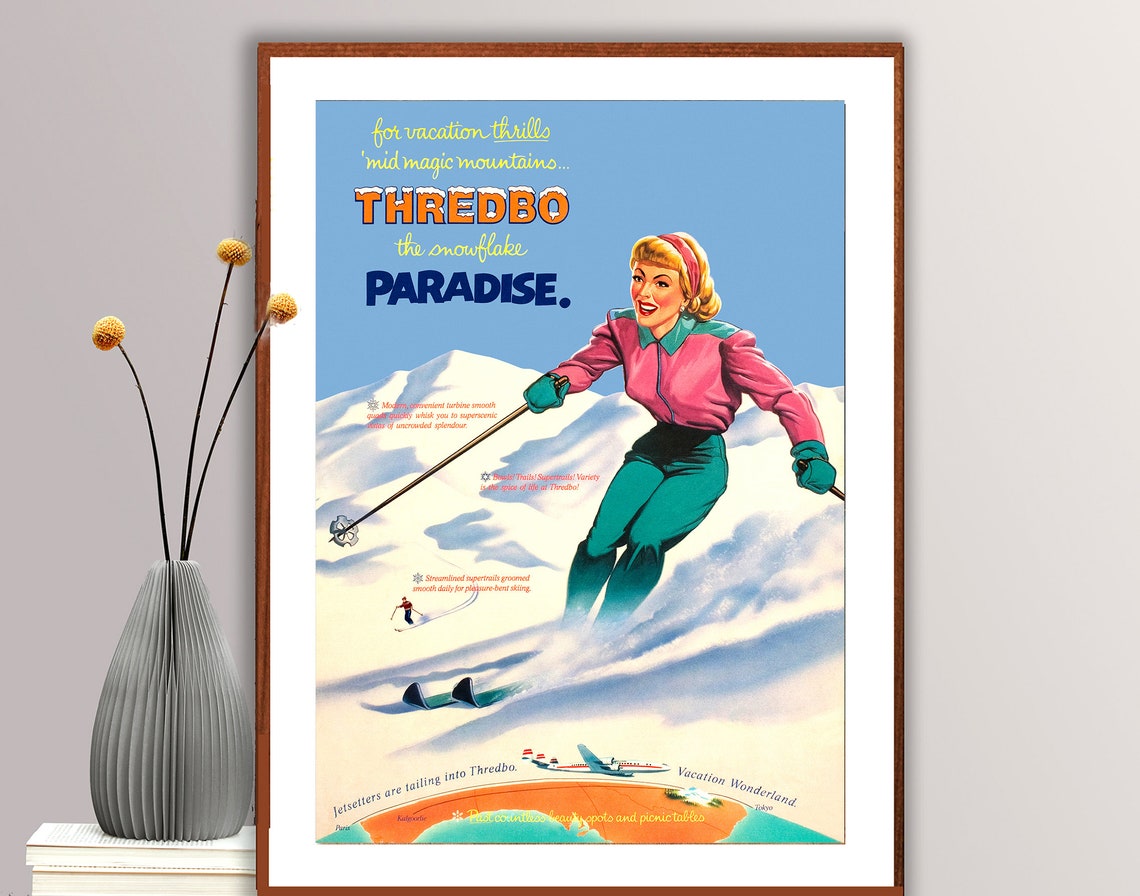 Thredbo Snowflake Paradise Vintage Australian Ski Travel Poster