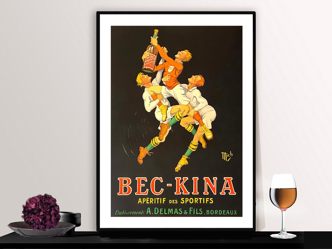 Bec Kina Aperitif des Sportifs Rugby Players Vintage Ad Poster