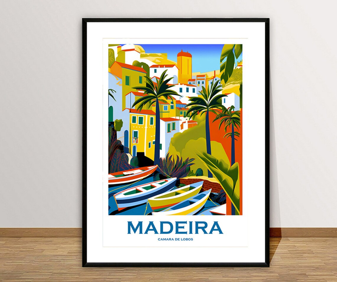 Madeira Camara De Lobos Fishing Boats Harbor Village Vintage Poster - Image 2