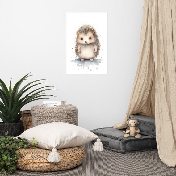 Cute Hedgehog Poster Baby Art Nursery Watercolor Adorable Animal Childrens Room Wall