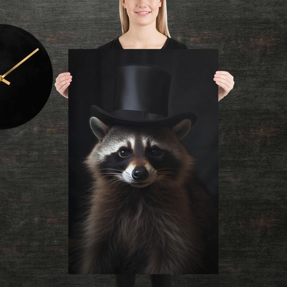 Tophat Raccoon Cute Animal Poster Fancy Portrait Unique Artr