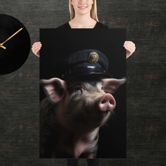 Police Pig Cute Animal Poster Fancy Portrait Unique Art Detective