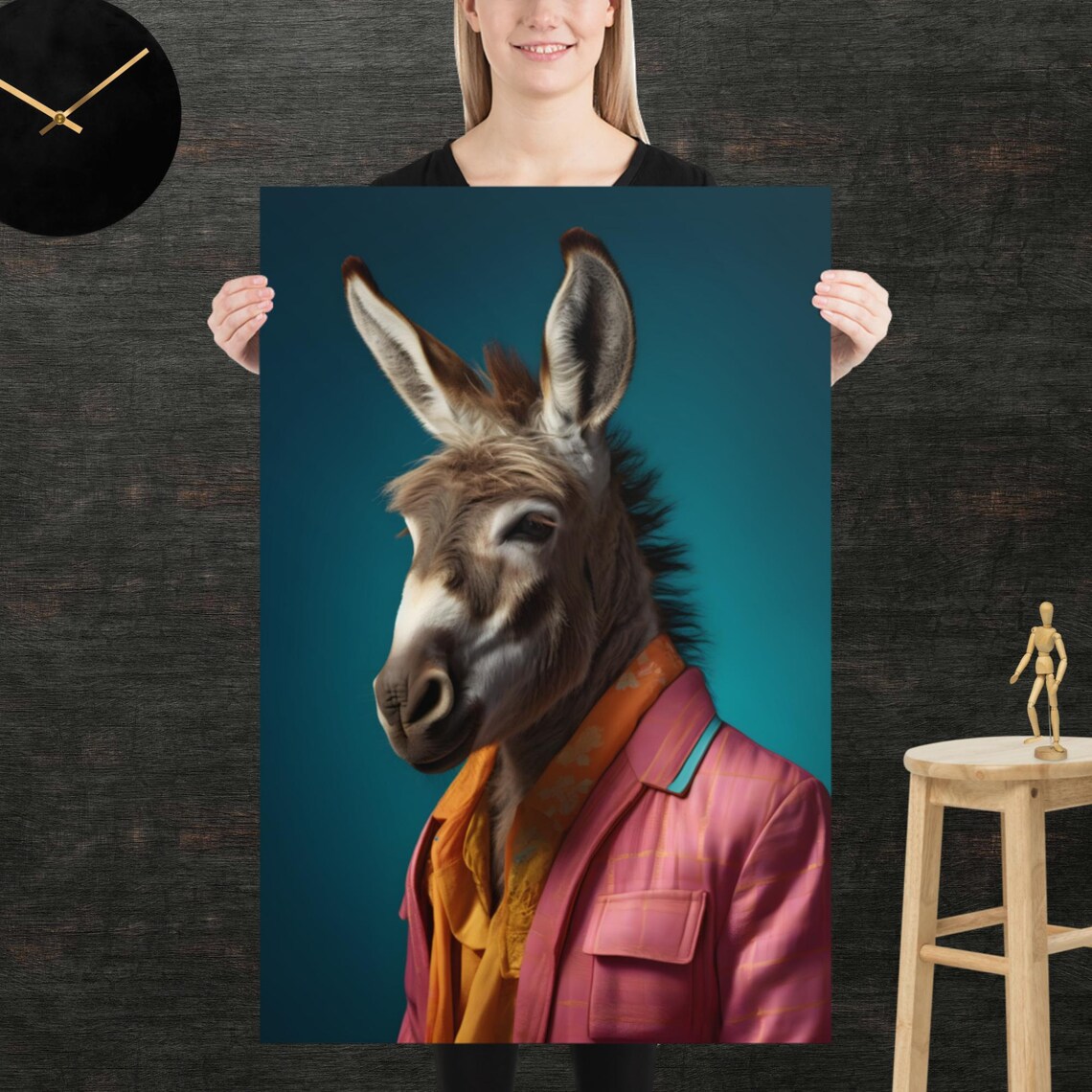 Donkey 80s Style Retro Poster Eighties Wall Art Living Room Funny Decor