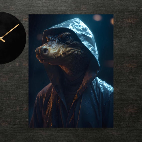 Crocodile In Raincoat Poster Art Wall Print Funny Animals Clothed Animal Cute