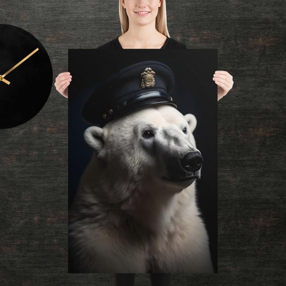 Police Polar Bear Cute Animal Poster Fancy Portrait Unique Art Detective