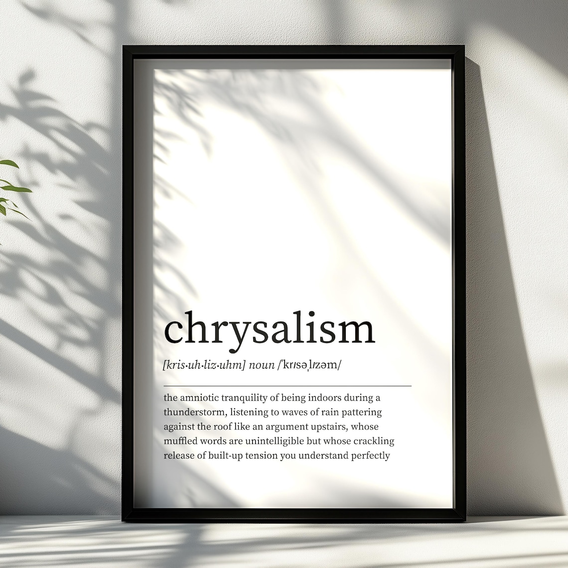 Chrysalism Definition Poster Minimalist Black White Dictionary Word Meaning