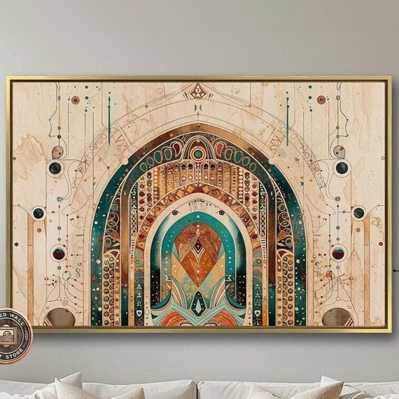 Abstract Geometric Boho Framed Wall Art Colorful Bohemian Painting Print Mystical Wall Decor Intricate Artistic Poster Ready To Hang