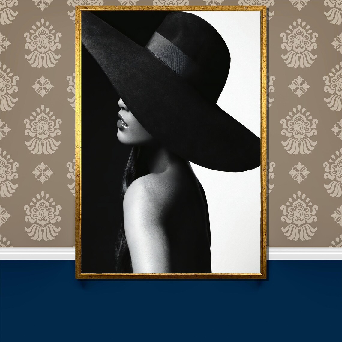 Mysterious Woman In Black Hat Black And White Fashion Art Poster