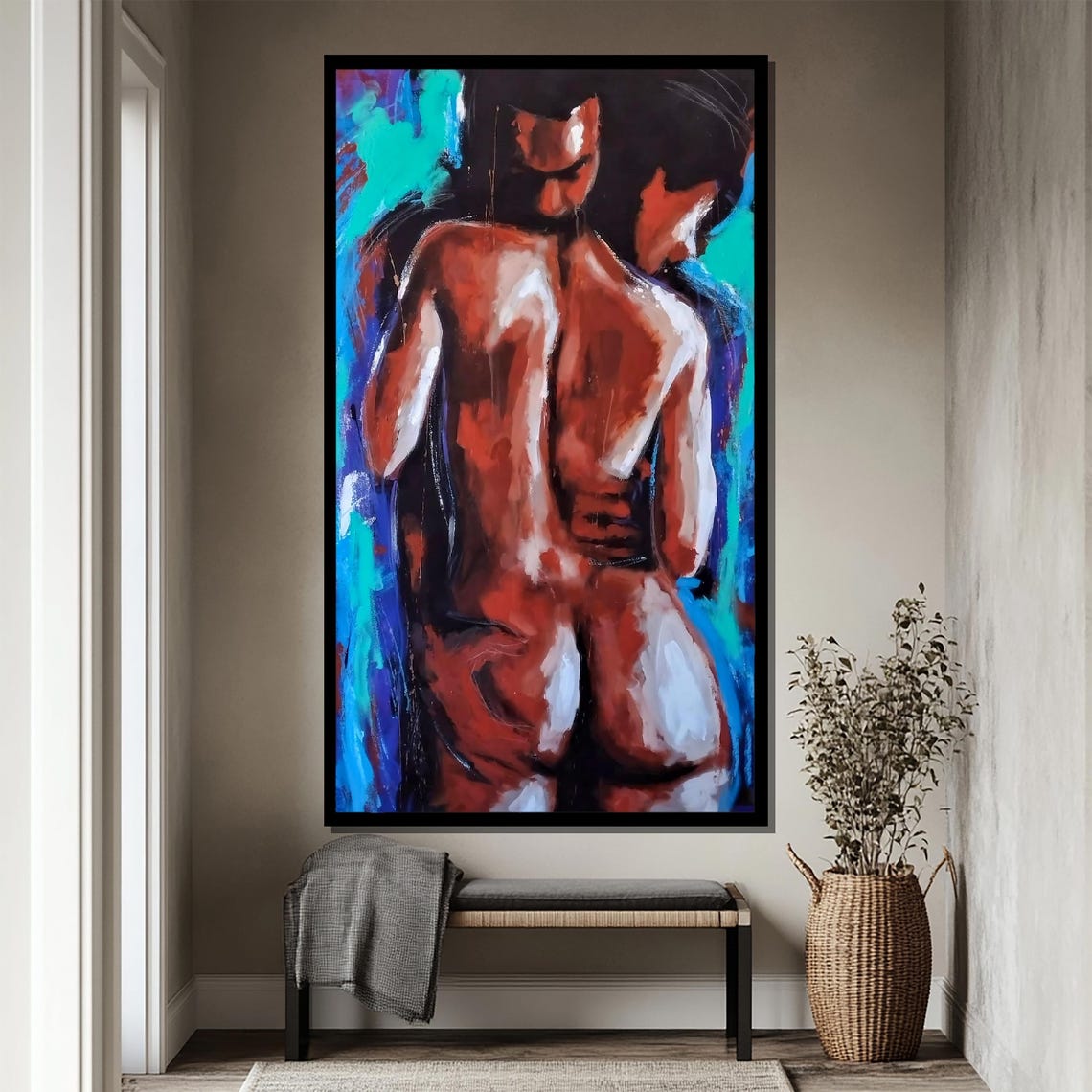 Intimate Couple Embrace From Behind Abstract Romance Art Poster - Image 4