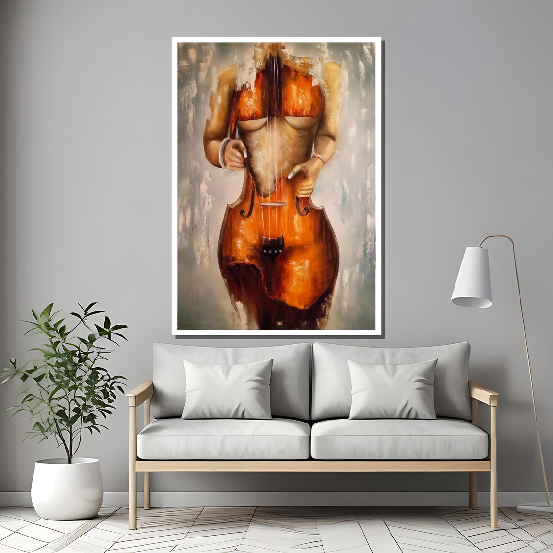 Surreal Violin and Nude Fusion Amber Tones Symbolic Art Poster - Image 2