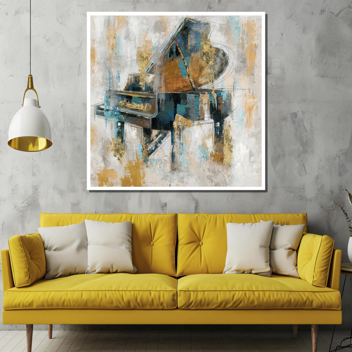 Abstract Gold and Blue Grand Piano Modern Brushstroke Art Poster - Image 2