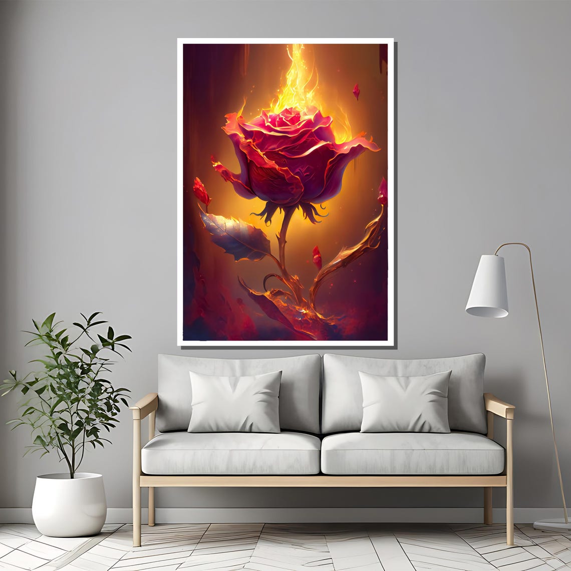 Burning Red Rose Engulfed In Flames Passionate Dramatic Poster - Image 2