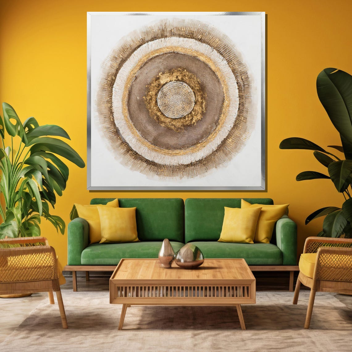 Beige and Gold Concentric Circle Textured Modern Abstract Poster - Image 4