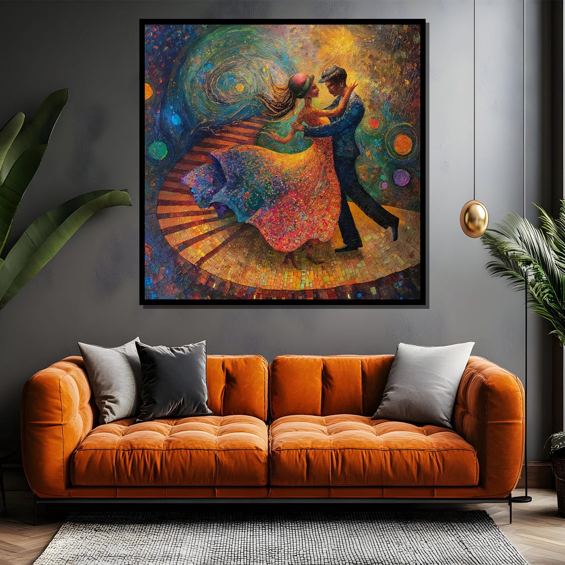 Romantic Dancing Couple Starry Night Colorful Pointillist Poster - Image 5