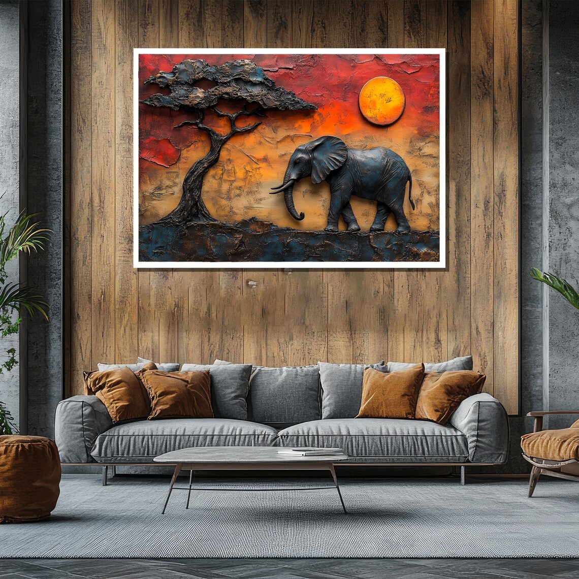 African Elephant Painting, Safari Scene Wall Art Print - Image 2
