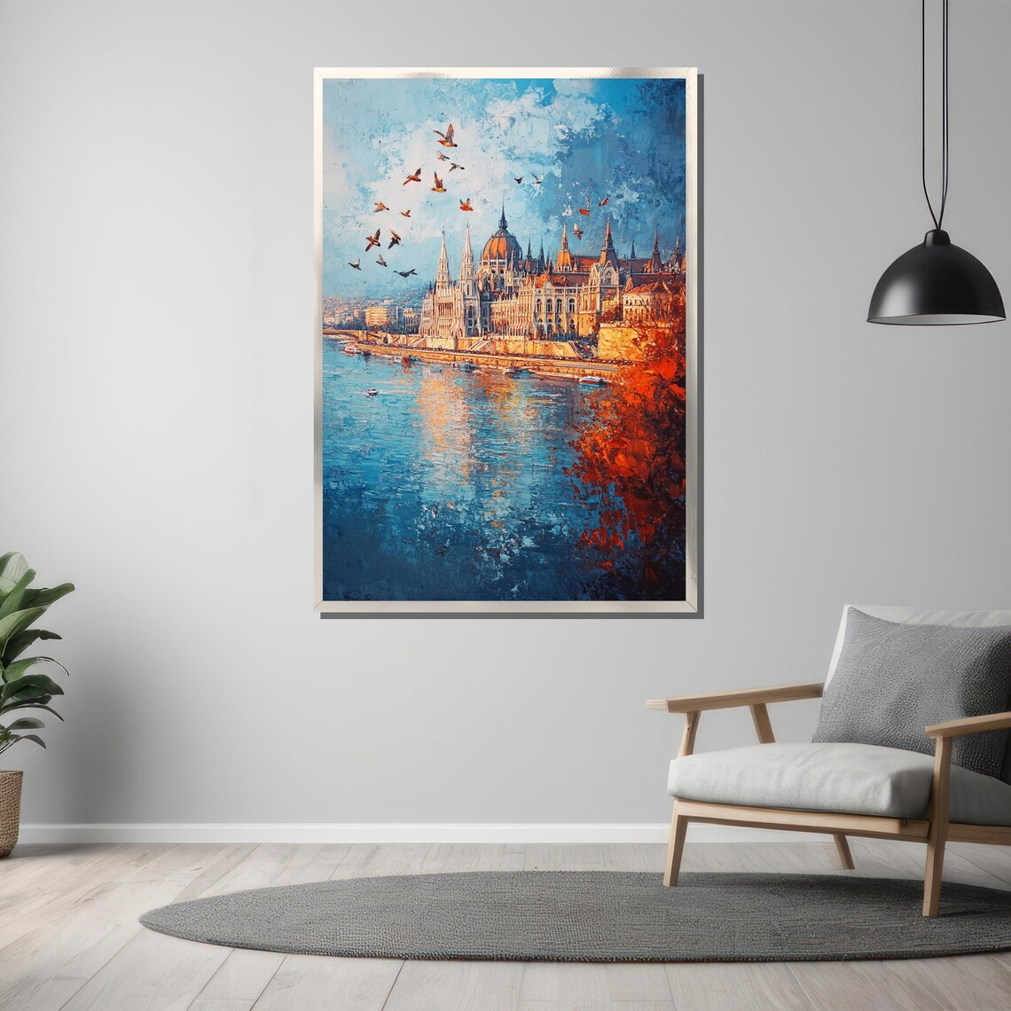 Budapest Parliament Building by the Danube With Birds Cityscape Poster - Image 3